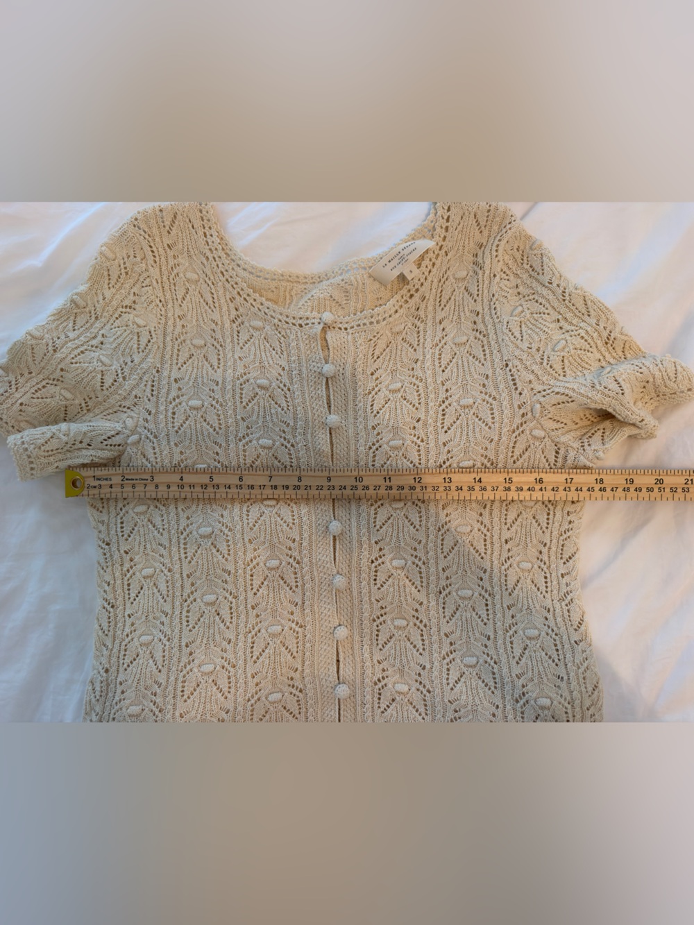 Sezane Cream Crochet Knit Short Sleeve Cardigan MILANE cream - Picture 5 of 5